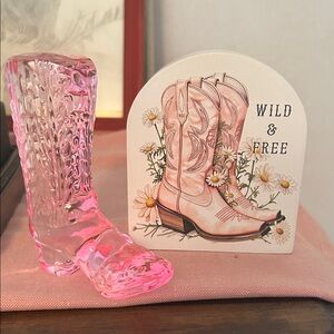 Pink Cowboy Boot Decorative Accent Sign - Wild & Free